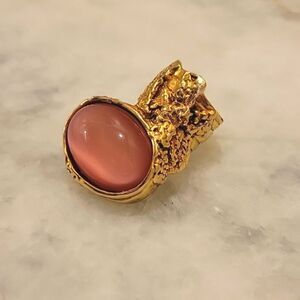 NWT Yves Saint Laurent Sz 4 RARE Pink YSL Arty Cabochon Statement 24KT Gold Ring